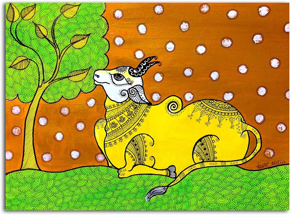 Madhubani cow painting